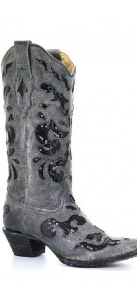 Corral Women's Sequin Inlay Distressed Gray Wester